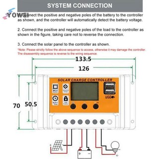 Bộ điều khiển năng lượng mặt trời LCD YOWEI 12V / 24V 30A 20A 10A Bộ điều chỉnh sạc năng lượng mặt trời Bộ sạc pin PWM Màn hình LCD Đầu ra USB kép 5V 2.5A MOS VN