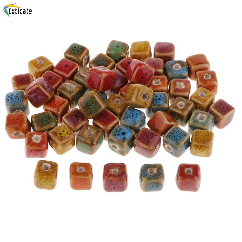 Cuticate 50 Miếng Hoa Men Gốm Hạt Sứ Cho Vòng Tay DIY 10 Mm