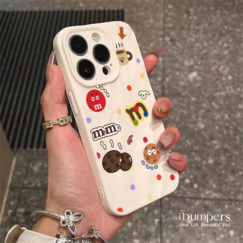 ibumpers Ốp Điện Thoại iPhone Họa Tiết M&M Đầy Màu Sắc Đễ Thương Cho IPhone 16 15 14 12 13 11 Pro Max IP 7 8 Plus X XS XR Xếp Ly Ốp Lưng Silicon Mềm Chống Sốc