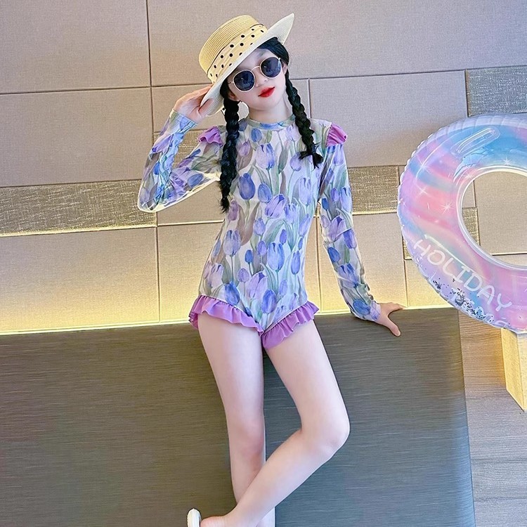 Bộ đồ bơi in hoa cho bé gái SY6 có mũ và đồ bơi thiết yếu mùa hè thoải mái và sành điệu YS6