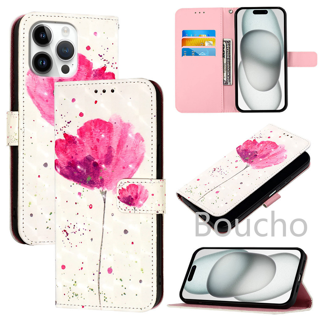 Dành Cho VIVO V40 SE V30E V30 V29 V29E V27 Lite V27E Y28 Y03 Y18 Y38 Y17S Y27 Y36 Y35 Y22 Y22S Y21 Y21S Y33S 3D Hình Cú Hoa Bướm Khe Cắm Thẻ Lật Bao Da Ví Điện Thoại