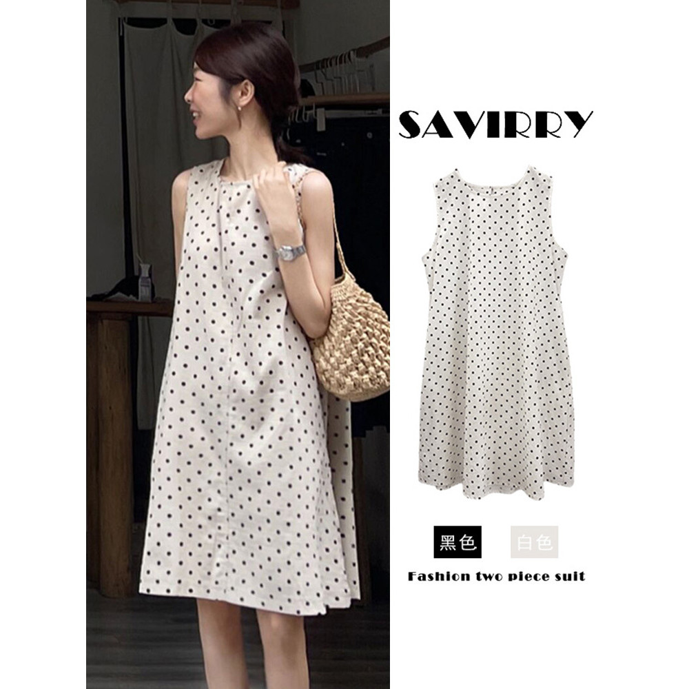 Polka dot skirts Váy không tay phong cách Hàn Quốc, váy tank ôm sát