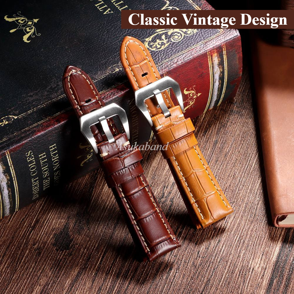 Sáng Bóng Chính Hãng Da Đồng Hồ Dây Đeo 20 Mm 22 Mm 24 Mm 26 Mm Họa Tiết Cá Sấu Dây Đeo Đồng Hồ Thay Thế Phụ Kiện Vòng Tay Nam Nữ Cổ Điển Vintage