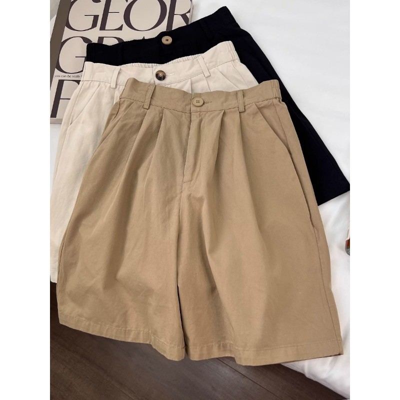 SUXI Quần short đi làm lưng cao kaki đơn giản dành cho nữ mùa hè mới 250530