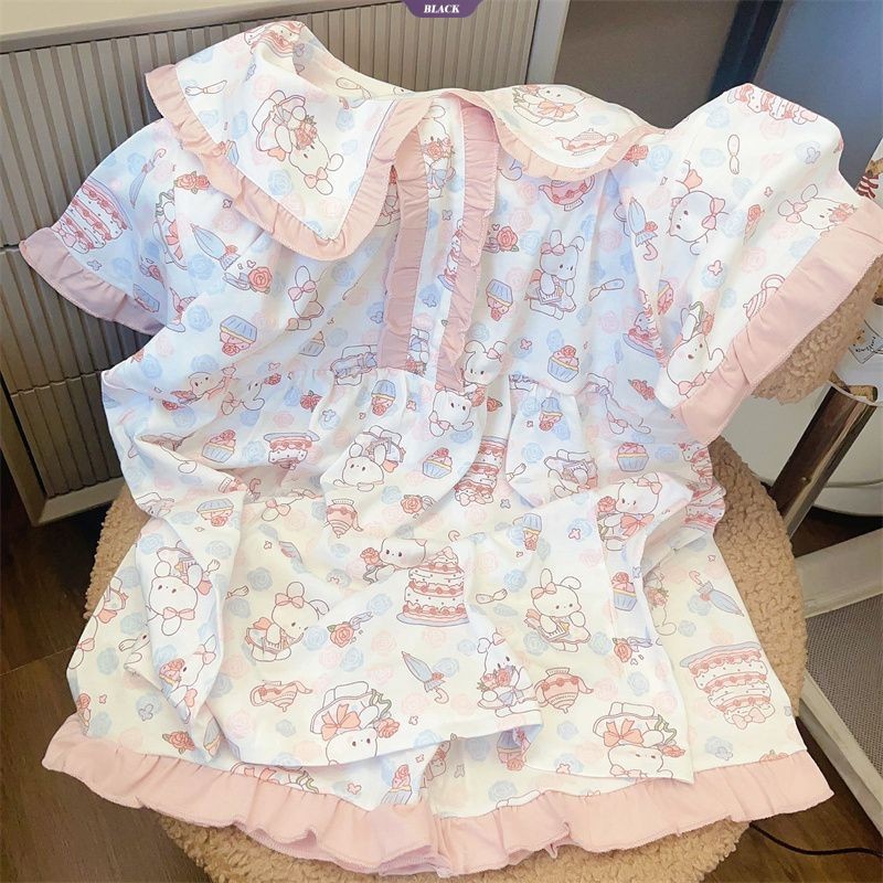 Màu xám Hoạt Hình Dễ Thương Mickey Áo Cardigan Tay Ngắn Bộ Đồ Ngủ Nữ Sinh Mùa Hè Quần Short Ký Túc Xá Homewear Suit [BL]