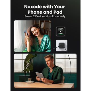 Bộ sạc GaN UGREEN 45W có cổng USB Type C kép Sạc nhanh cho SAMSUNG S24 S23 S22 iPhone 17/16/15 pro max