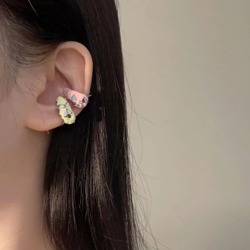 Bông tai tráng men nhiều màu sắc phong cách Hàn Quốc Y2K - Hợp kim hợp thời trang đa chức năng có thể điều chỉnh không xuyên thấu Kẹp xương tai