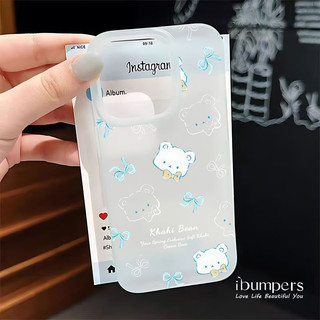 ibumpers Ốp Điện Thoại iPhone Dễ Thương Quý Ông Nơ Xanh Họa Tiết Gấu Ốp Lưng Trong Suốt Nhám Mờ Chống Bẩn Chống Sốc Cho IPhone 16 15 14 12 13 11 Pro Max IP 7 8 Plus X XS XR