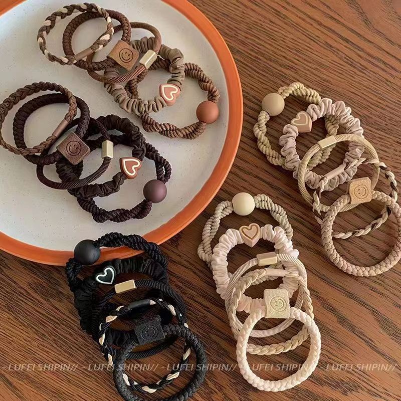 5-Pack, Dây buộc tóc phong cách Hàn Quốc khéo léo, dây buộc tóc màu cà phê sữa, dây buộc tóc mới có độ đàn hồi cao cho các cô gái, phụ kiện tóc đơn giản