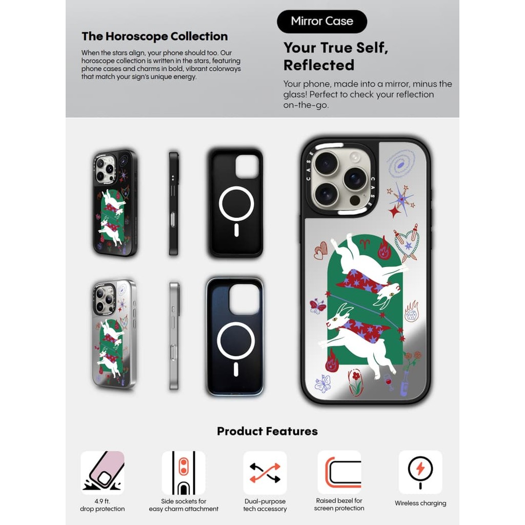 CASECASE X Bộ sưu tập Tử vi Bạch Dương Vỏ hút từ tính Vỏ IPhone Gương đen & bạc IPhone 16 15 14 13 12 Pro Max Plus Ốp lưng cứng có hộp khắc logo