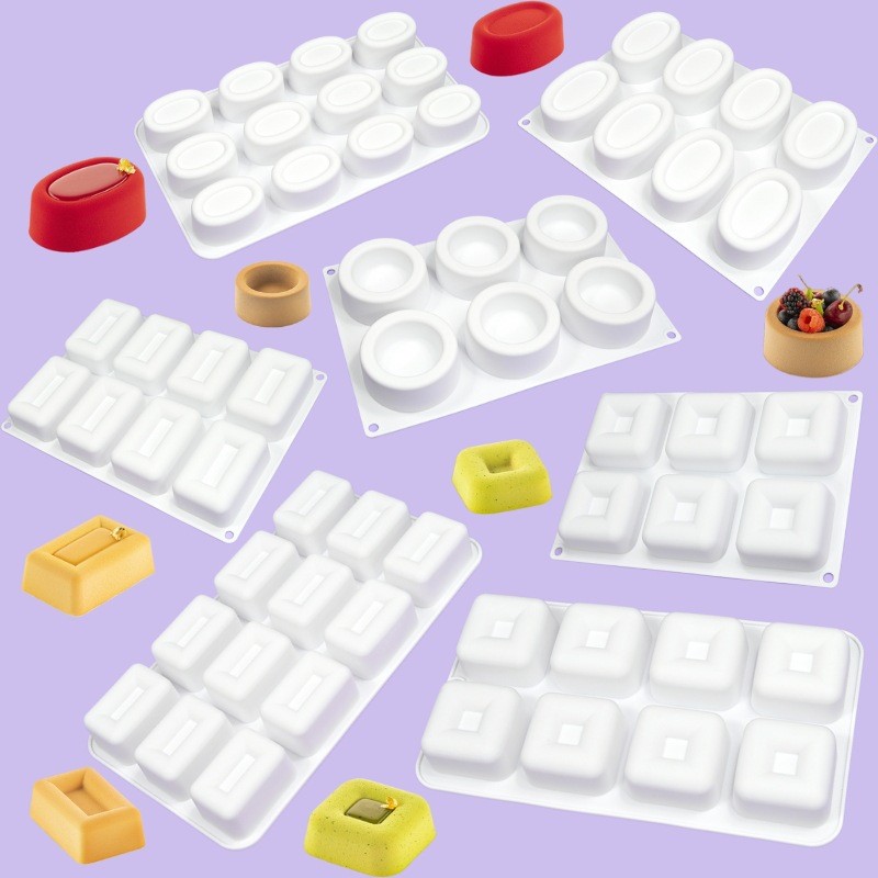 Hình Bầu Dục Hình Chữ Nhật Savarin Pudding Cup Khuôn Bánh Silicon DIY Tròn Tart Mousse Khuôn Bánh Ngọt Pháp Khuôn Nướng Bánh