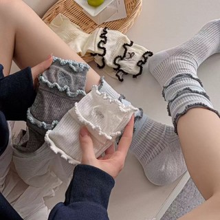 Tất Dài Nữ Nơ Nhỏ Viền Bông Xinh Tiểu Thư Y2K Cổ Cao Cute Cho Nữ Timo T85