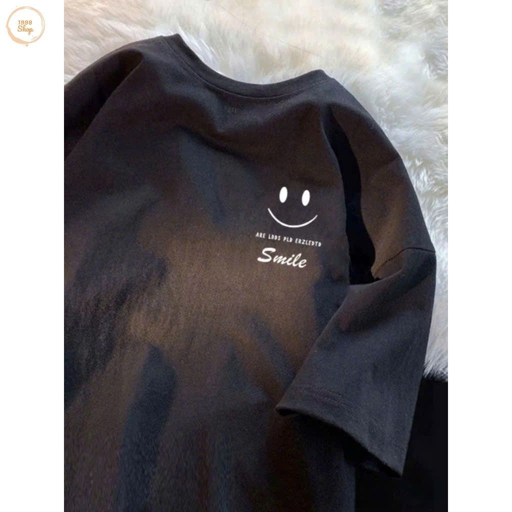 Áo phông form rộng tay lỡ chất vải cotton , áo cổ tròn nam nữ-áo SMILE