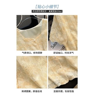Áo blouse chiffon tay ngắn thêu ren kiểu dáng mới mùa hè 2025 cho phụ nữ