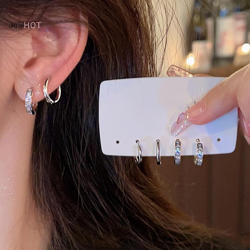 JULYHOT 4 Cái / Bộ Bông Tai Vòng Pha Lê Zircon Thẩm Mỹ Dành cho Nữ Hợp Thời Trang Tinh Tế Phụ Kiện Trang Sức Quà Tặng Massivedeals