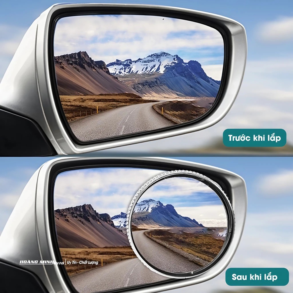 Bộ 2 gương cầu lồi đế hút chân không xoay 360 độ xóa điểm mù gắn kính ô tô