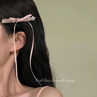 Thanh Lịch Nhẹ Nhàng Phong Cách Con Gái Cổ Tích Màu Hồng Ruy Băng Kẹp Tóc Nữ