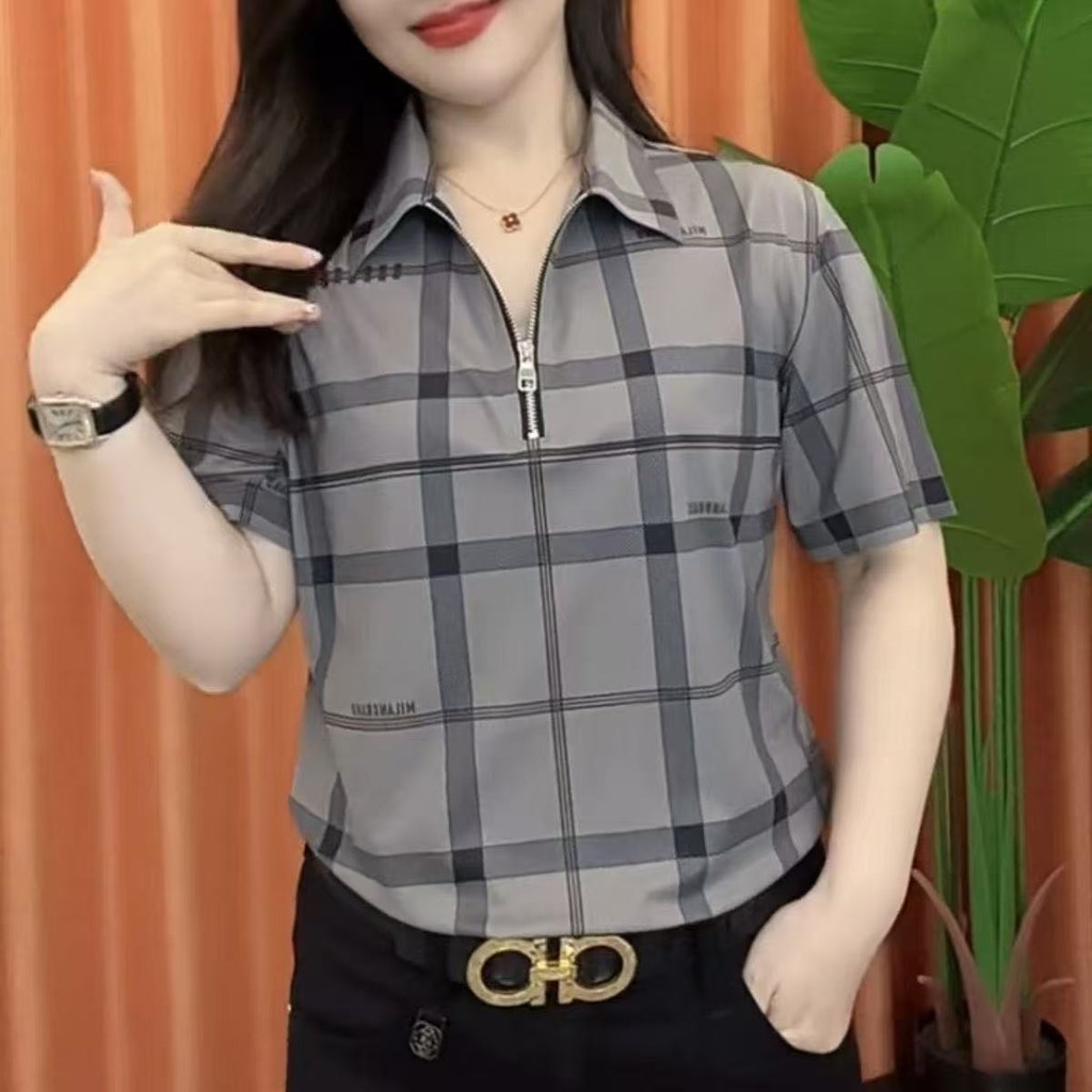 Áo thun ngắn tay nữ mùa hè mới có dây kéo áo sơ mi polo lưới
