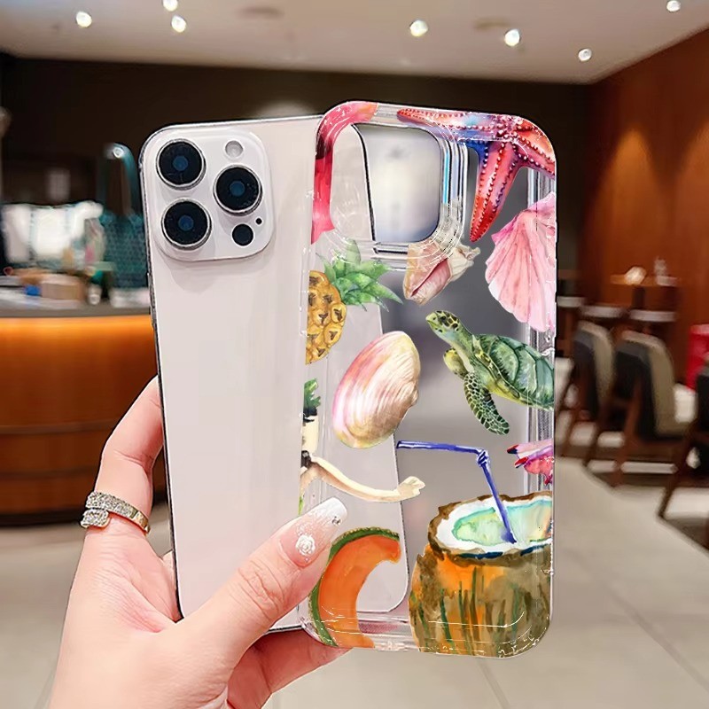 Cho iPhone 11 16 15 Pro Max 16e 14 11 12 13 15 Pro XR XS Max X 7 8 Plus SE2022 Hoa Dừa In Hình Trong Suốt Silicon Mềm Chống Sốc