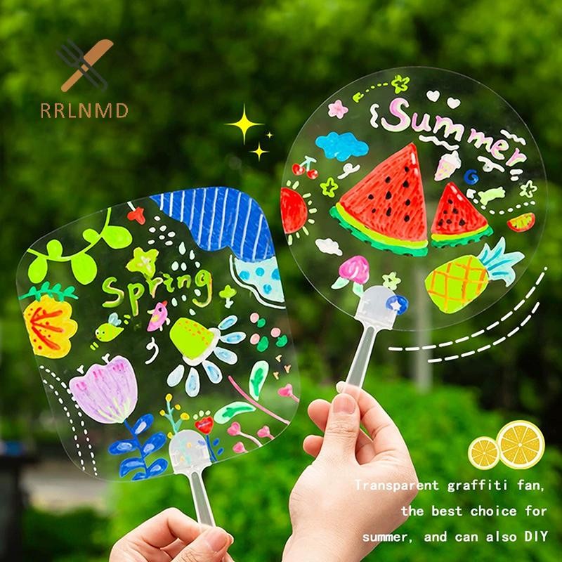 RRLNMD 5 CáiMini Trong Suốt Trống Quạt Trẻ Em DIY Trống Tay Quạt Sân Khấu Hiệu Suất Quạt Tay Trang Trí Cho DIY Thủ Công Làm Tay Graffiti Quạt MỚI