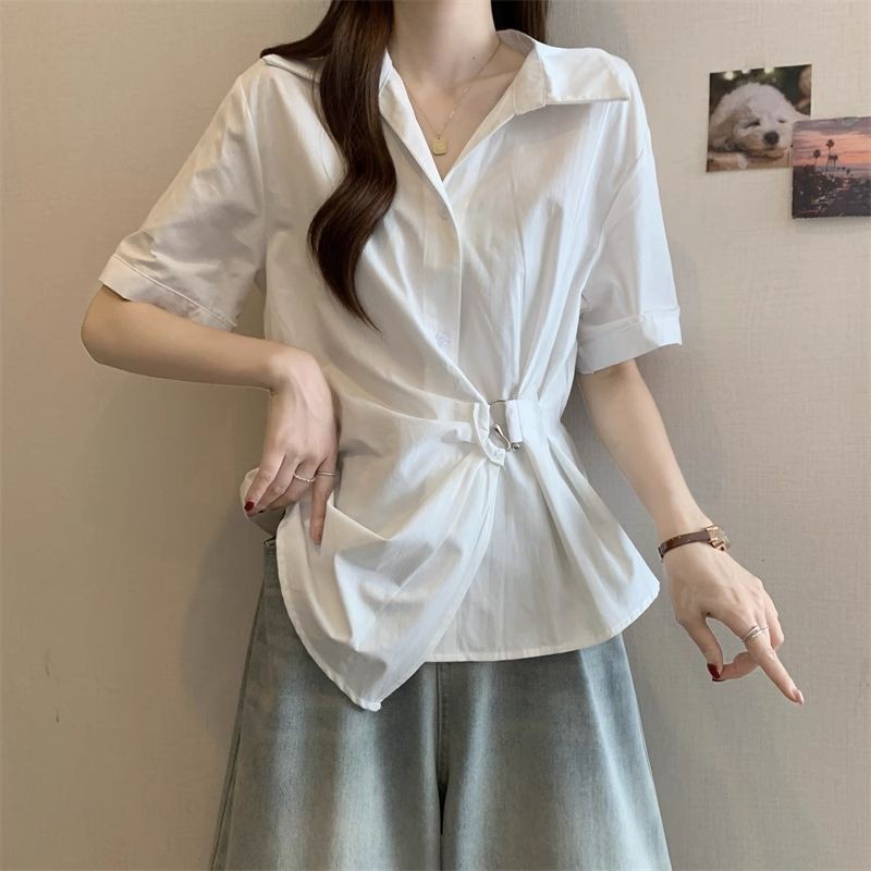 SUXI Áo sơ mi nữ màu trơn đơn giản nhẹ nhàng mùa hè mới 250530
