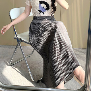 Miyake Xếp Ly Vàng Hồng Sáng Bóng Váy Nữ Mùa Hè Phong Cách Mới Cao Cấp Handmade Xếp Ly Cao Cấp Eo Ôm Hơn Nhìn Váy Dài