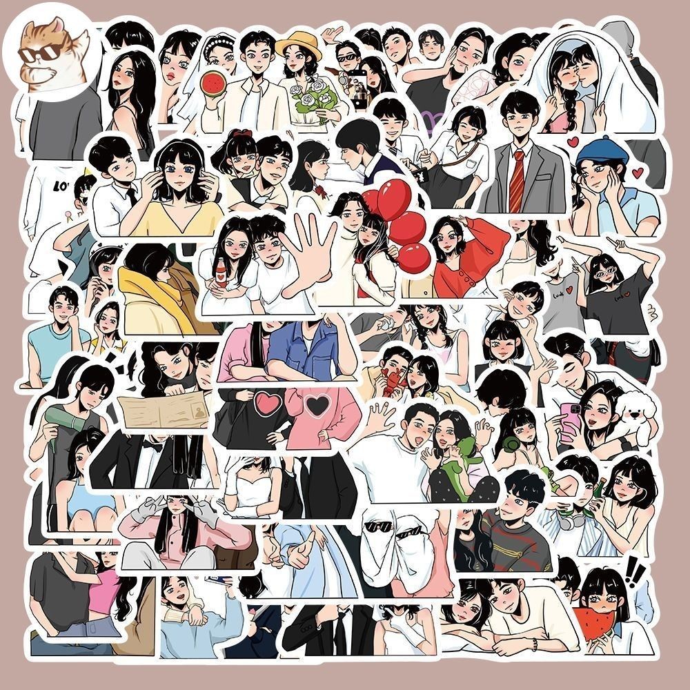 Set 50 cái sticker chống nước COUPLE CẶP ĐÔI DỄ THƯƠNG HÀN QUỐC PHÁT ...
