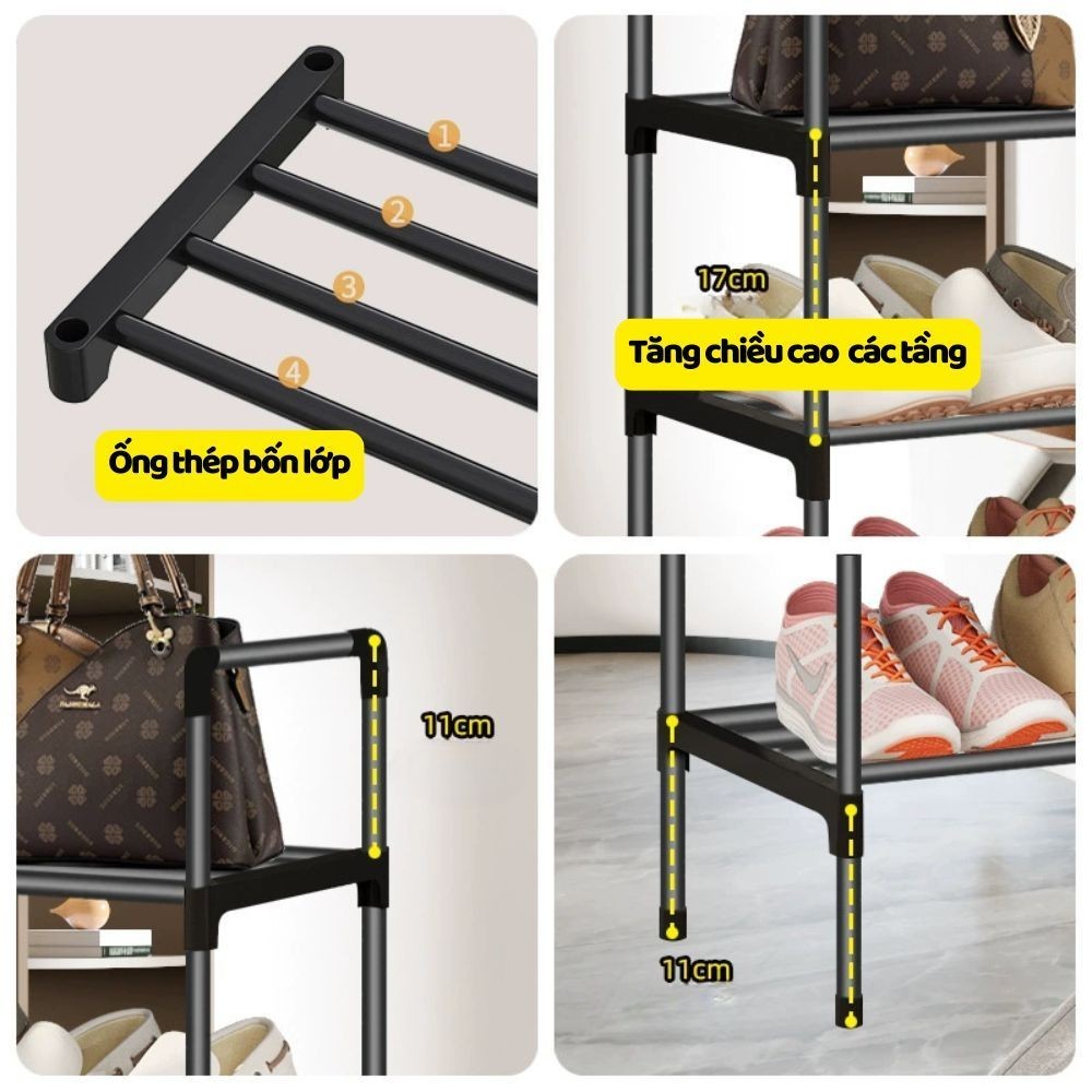 Kệ đựng giày dép nhiều tầng bằng thép không gỉ, Giá để giày dép gấp gọn 3-4-5 tầng có thể tùy chỉnh