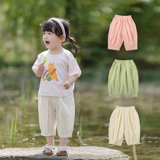 Quần cotton bé gái mùa hè chống muỗi, ống rộng thoải mái, kiểu đèn lồng chín điểm
