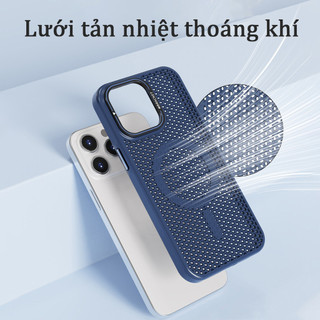 Ốp lưng iPhone chống sốc tích hợp giá đỡ camera tản nhiệt hỗ trợ sạc không dây từ tính cho iPhone 13 14 15 16 17 Pro Max