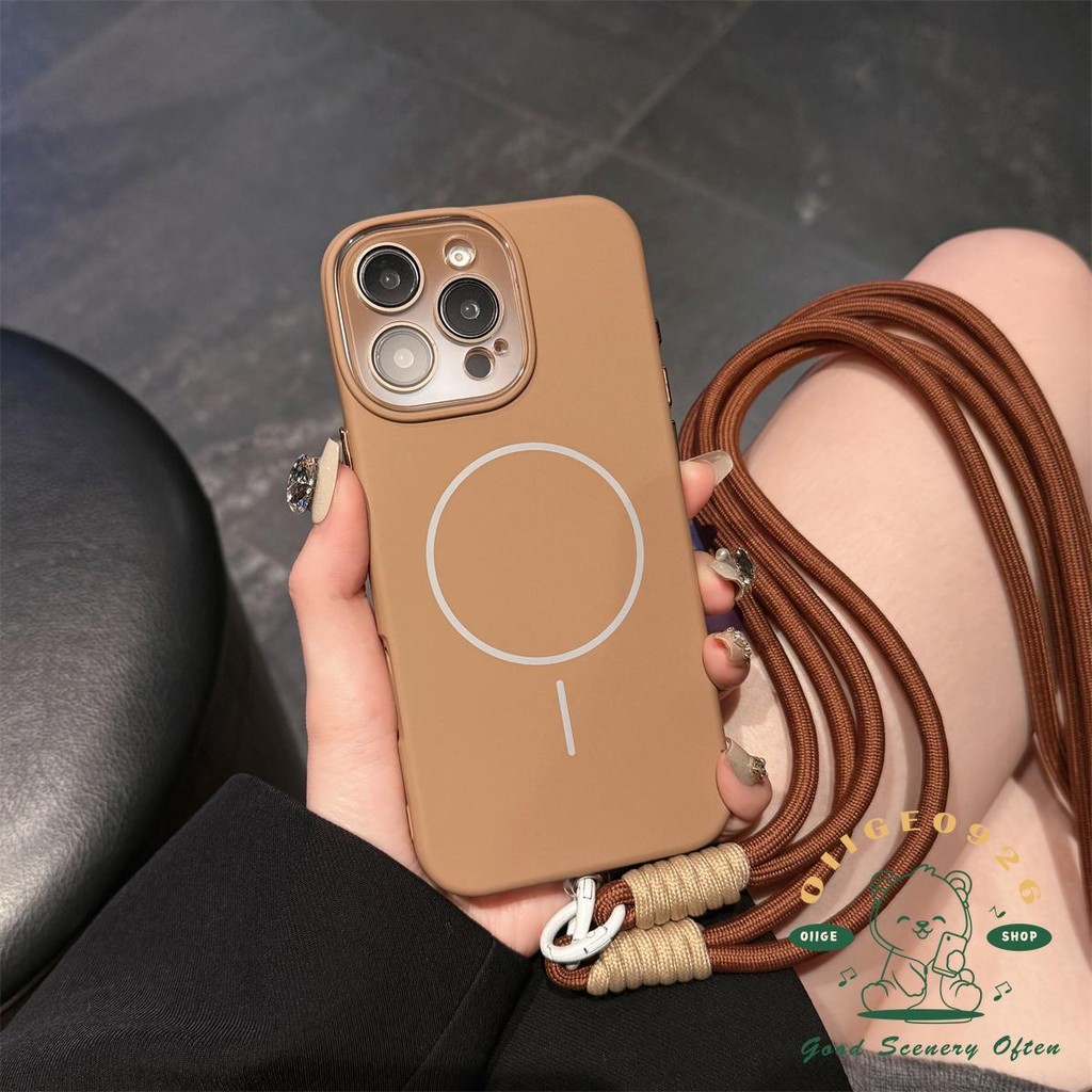 【 Ốp lưng iphone16 】 Dây buộc nghiêng dài từ tính da lỏng Vỏ điện thoại iphone16 Pro Max 15 14 13 12 11 cho vỏ iPhone Vỏ mềm silicon TPU chống sốc