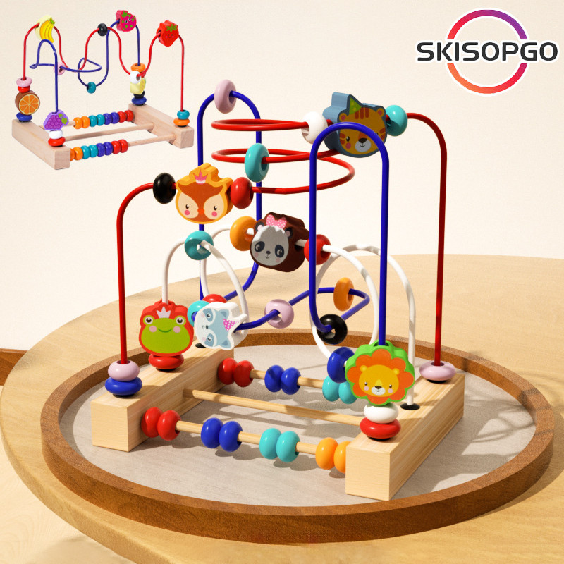 【SKISOPGO】Đồ chơi luồn hạt gỗ hình động vật, phát triển kỹ năng tư duy, sáng tạo, Giáo dục sớm