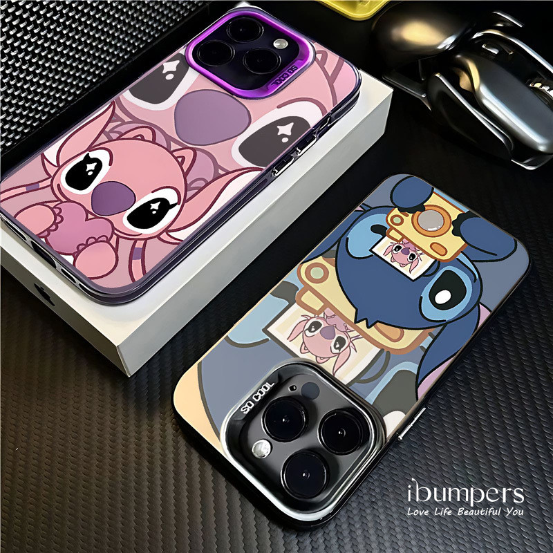 ibumpers Ốp Điện Thoại iPhone Cặp Đôi Dễ Thương Stitch Họa Tiết Thiên Thần Cho IPhone 16 15 14 12 13 11 Pro Max IP 7 8 Plus X XS XR Ốp Lưng IMD Cứng Và Nhẵn