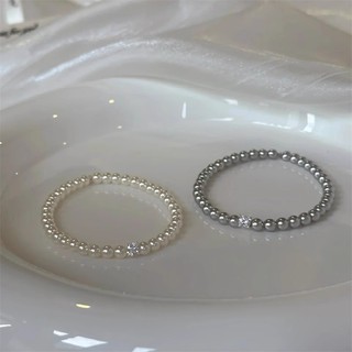 Vòng Tay Ngọc Trai Kẻ Sọc Zircon Đính Hạt 4mm Cổ Điển Swaro Ngọc Trai Xám Dây Đàn Hồi Mỏng Tinh Tế Đa Năng