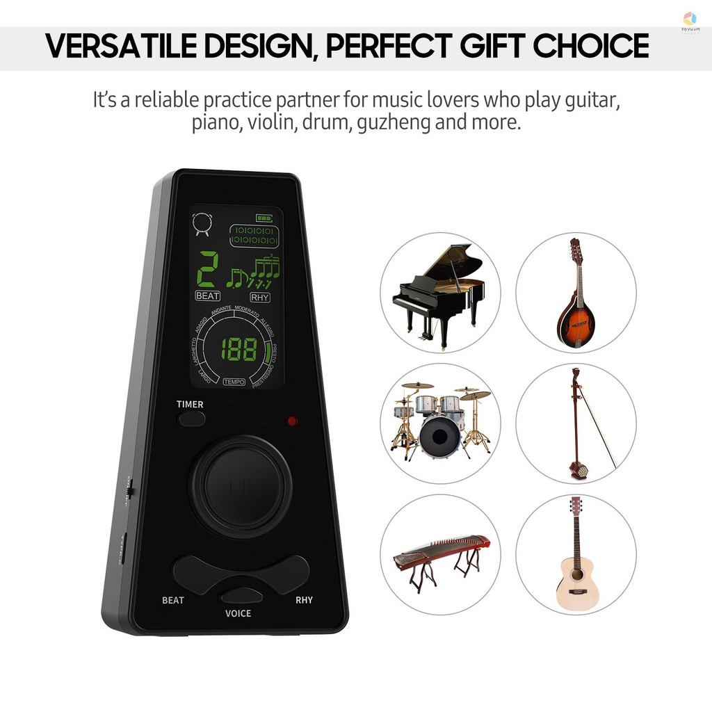 Metronome kỹ thuật số điện tử có hẹn giờ Metronome điện tử đa năng có điều khiển âm lượng và tốc độ đánh bại, chạy bằng pin hoặc cáp USB, cho đàn Guitar đàn Violin trống