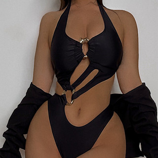 Đồ Bơi Nữ Màu Đen Một Mảnh Không Đều Cắt Rỗng Ra Bikini