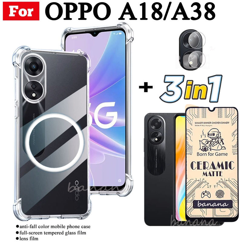 (4in1) OPPO A3S A5S A9 (2020) A5 (2020) A12 A31 (2020) A91 Phim kính cường lực toàn màn hình + Phim mặt sau + Phim ống kính + Vỏ mềm đầy màu sắc