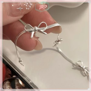 SmallbrainsJr Thắt Nơ Ngọt Ngào Xương Rắn Dây Xích Vòng Tay Nữ Thiết Kế Đơn Giản Chokers Cổ Dây Xích Vintage Bộ Trang Sức vn