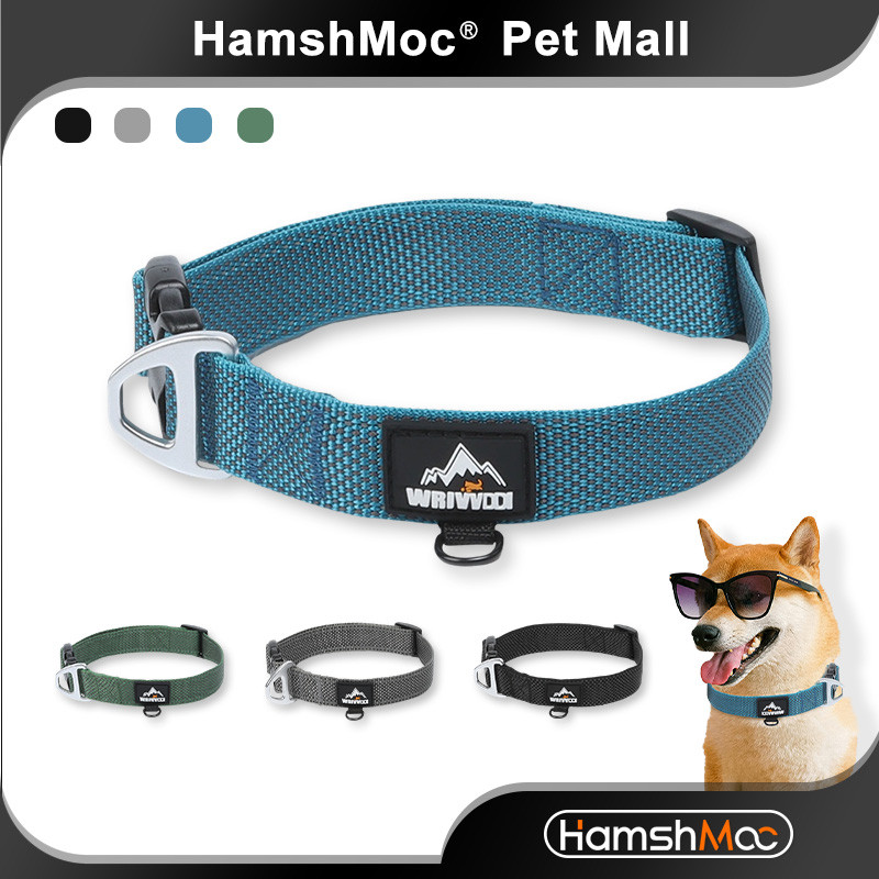 HamshMoc Vòng cổ chó phản quang có thể điều chỉnh mở rộng Vòng chữ D Nylon bền cho các giống vừa / lớn