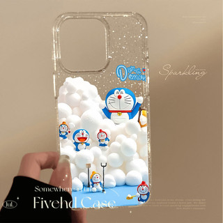 Ins Hàn Quốc Phim Hoạt Hình Dễ Thương Doremon Lấp Lánh Bling Vỏ Cho iPhone 11 16 16E 15 14 13 12 Pro Xs Max XR X 7 8 6 Plus SE Vỏ Điện Thoại TPU Mềm Vỏ Bảo Vệ Chống Sốc Ốp Lưng Trong Suốt
