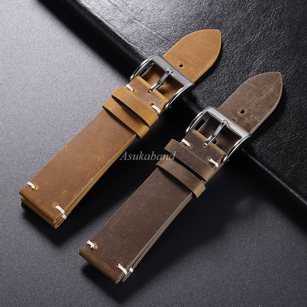 Handmade Vintage Da Thật Chính Hãng Dây Đeo Đồng Hồ 18mm 20mm 21mm 22mm Matte Cow Leather Watch Band Retro Nam Nữ Cổ Điển Kinh Doanh Quà Tặng Màu Nâu Đen Vòng Tay Xanh