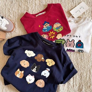 Áo thun cotton ngắn tay mùa hè mới cho bé, áo in hoạt hình rộng rãi cho trẻ em, áo dễ thương cho bé trai và bé gái
