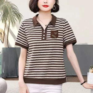 Áo Sơ Mi Polo Cổ Cho Nữ Mùa Hè 2025 Mới Phiên Bản Hàn Quốc Thời Trang Sọc Rời Thể Thao Áo Thun Nữ
