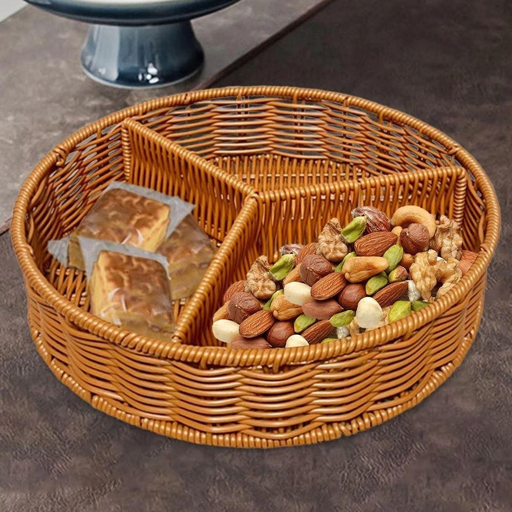 GIÁ RẺ 1 Khay Bảo Quản, Giỏ Mây Dệt Tay Hình Tròn 21 / 25 / 28cm, Nhựa Bền Giả Wicker Mây 3 Lưới Đĩa Thực Phẩm Ăn Sáng Bánh Mì Thực Phẩm Bánh Rau Quả