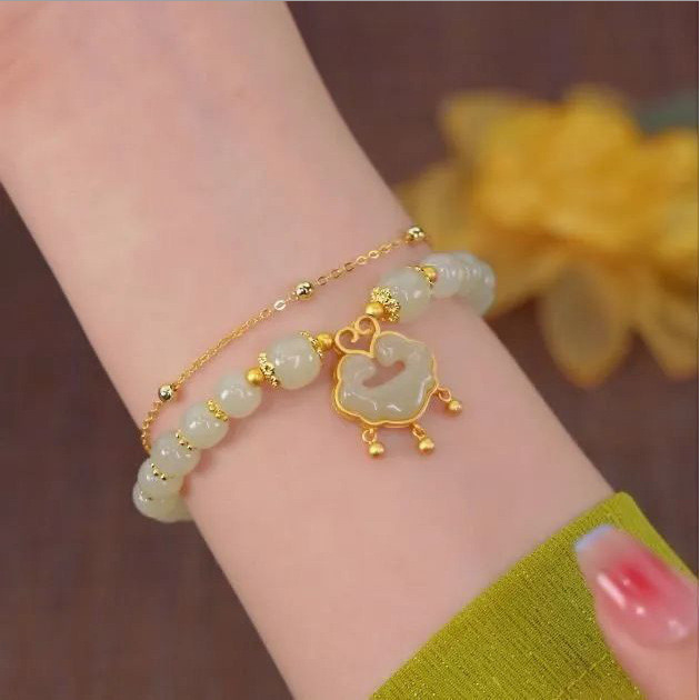 Thiết kế niche Ins Bestie phong cách Trung Quốc, mặt dây chuyền chuông vàng, vòng tay Bestie cho phụ nữ, vòng tay niche Bestie cho phụ nữ