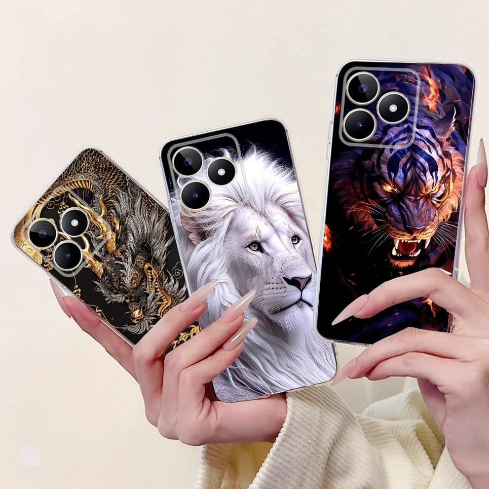 Dành Cho Realme Note 50 / Realme C51 C51s C53 C60 Ốp Điện Thoại Rồng Mát Sư Tử Hổ Cá Koi Vỏ Tranh Trong Suốt Mềm TPU Silicon