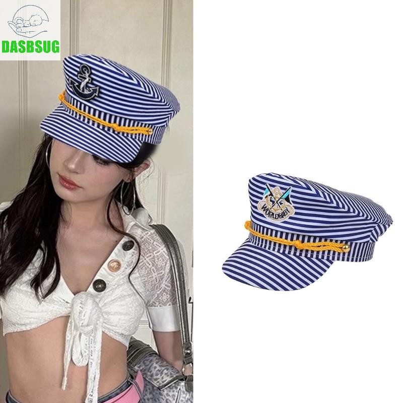 DASBSUG Mũ thủy thủ sọc thời trang - Mũ thuyền trưởng thoáng khí - Mũ lưỡi trai cho kỳ nghỉ biển
