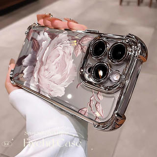 Ins Hàn Quốc Cool Sober Flower Vỏ Mạ Sang Trọng Cho IPhone 16 11 12 13 14 15 16E Pro Xs Max X Xr 7 8 Plus SE Vỏ Điện Thoại TPU Mềm Chống Rơi Ốp Lưng Chống Sốc