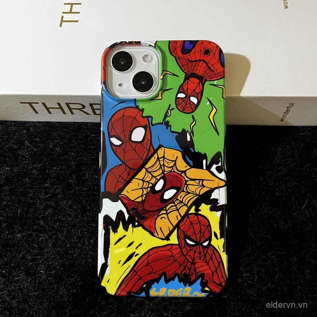 Ốp điện thoại hoạt hình Spider-Man QYJS tương thích với iPhone 16 15 14 13 Pro Max 11 12 PRO X XS XR XS Max 7 8 Plus 14 15 16 PLUS, ốp cứng phim gradient đơn giản L5MR