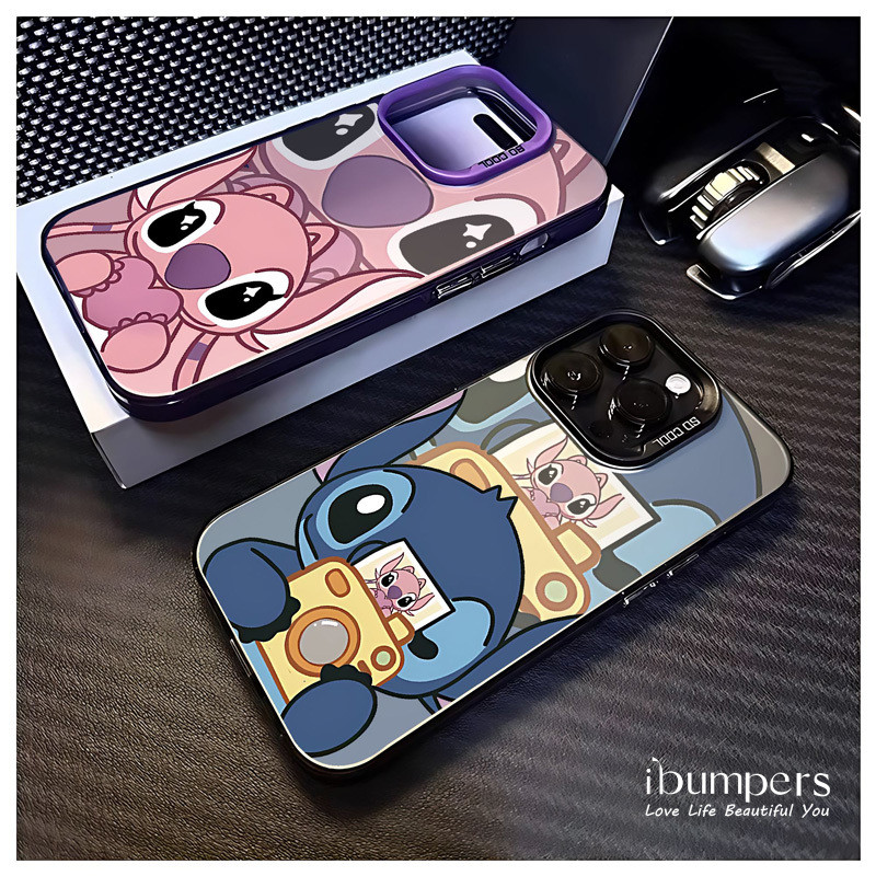 ibumpers Ốp Điện Thoại iPhone Cặp Đôi Dễ Thương Stitch Họa Tiết Thiên Thần Cho IPhone 16 15 14 12 13 11 Pro Max IP 7 8 Plus X XS XR Ốp Lưng IMD Cứng Và Nhẵn
